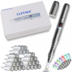CLETINA Dermapen Microneedling Pen,7 Speed Derma Pen with 2 Batteries for Face and Hair Growth, with 25 Pcs Cartridge Cartridges
