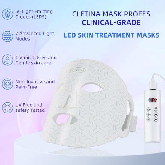 CLETINA Led Face Mask Light Therapy, Flexible Silicone 7 Colors Light,Portable Anti-Aging LED MASK, Red & Blue Light Therapy for Wrinkles, Rejuvenation & Tightening,Wrinkle Reduction CLETINA Led Face Mask Light Therapy, Flexible Silicone 7 Colors Light,Portable Anti-Aging LED MASK, Red & Blue Light Therapy for Wrinkles, Rejuvenation & Tightening,Wrinkle Reduction